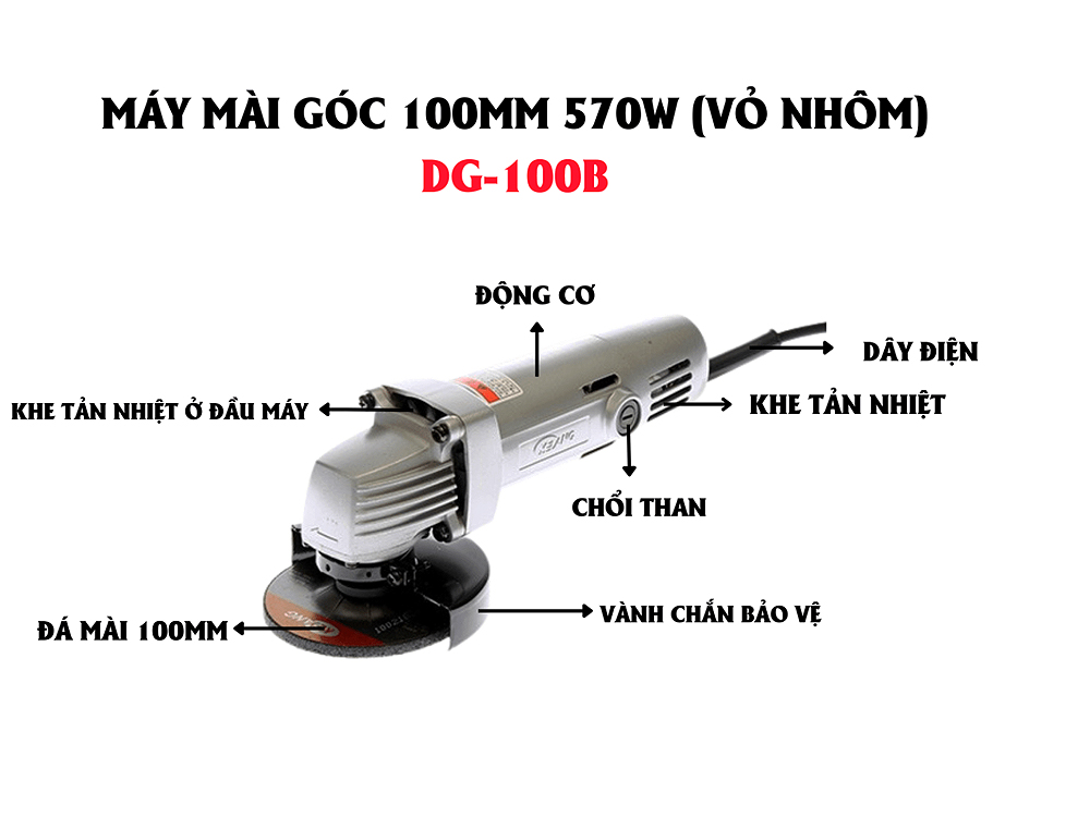 Chi tiết các bộ phận của sản phẩm Máy Mài Góc Keyang DG-100B