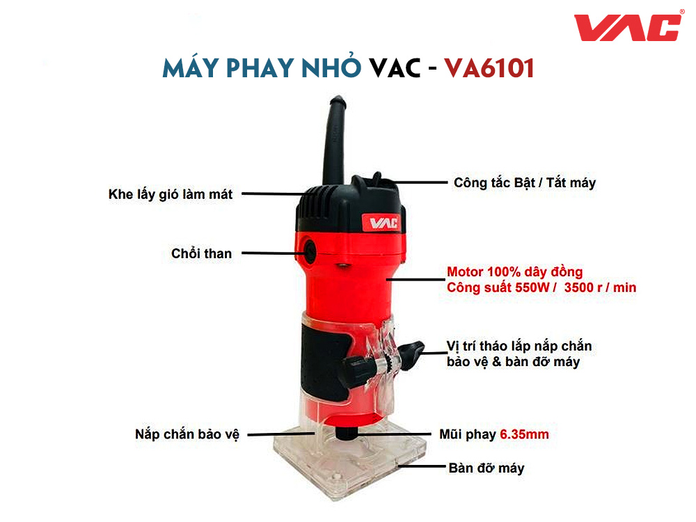 Chi tiết các bộ phận của sản phẩm Máy Phay Nhỏ VAC - VA6101