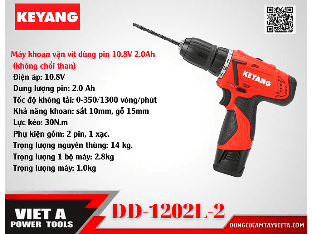 Thông số kỹ thuật của sản phẩm Máy Khoan Vặn Vít Chạy Pin Keyang DD-1202L-2